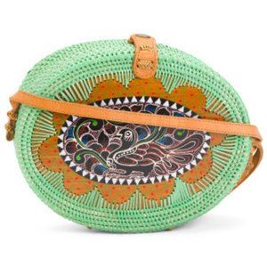 Handwoven Wicker Oval Crossbody Rattan Bag With Pa